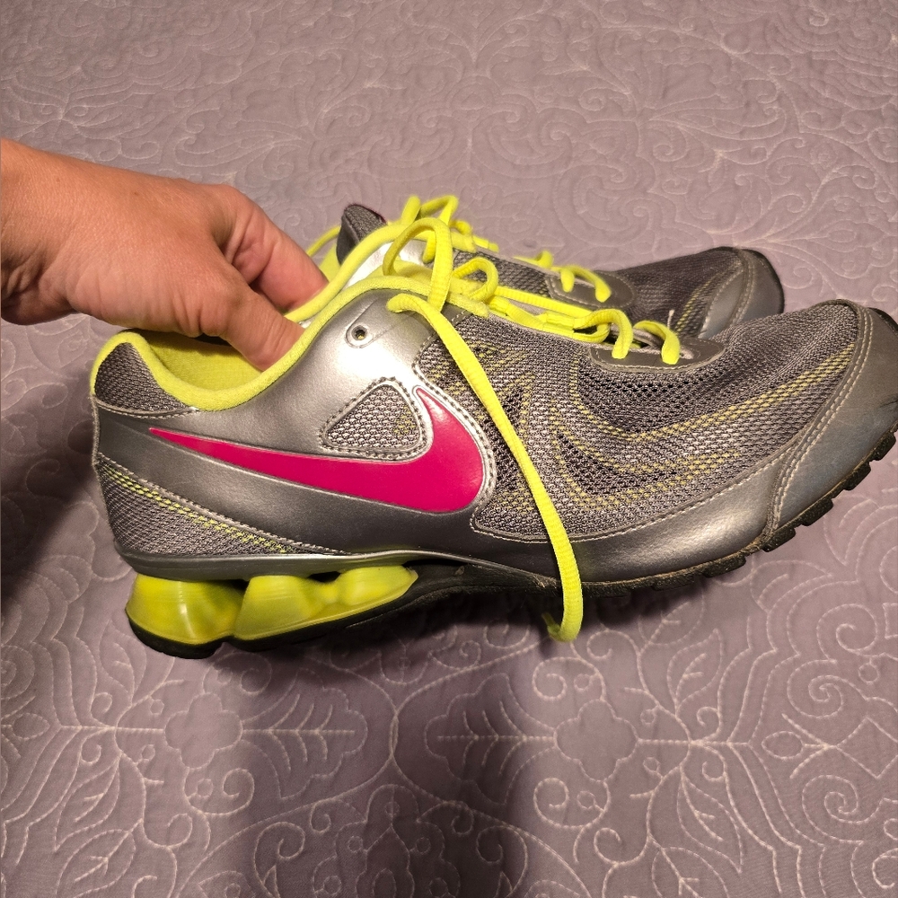 Nike Women's Shoes in Gray, Pink, and Neon Yellow